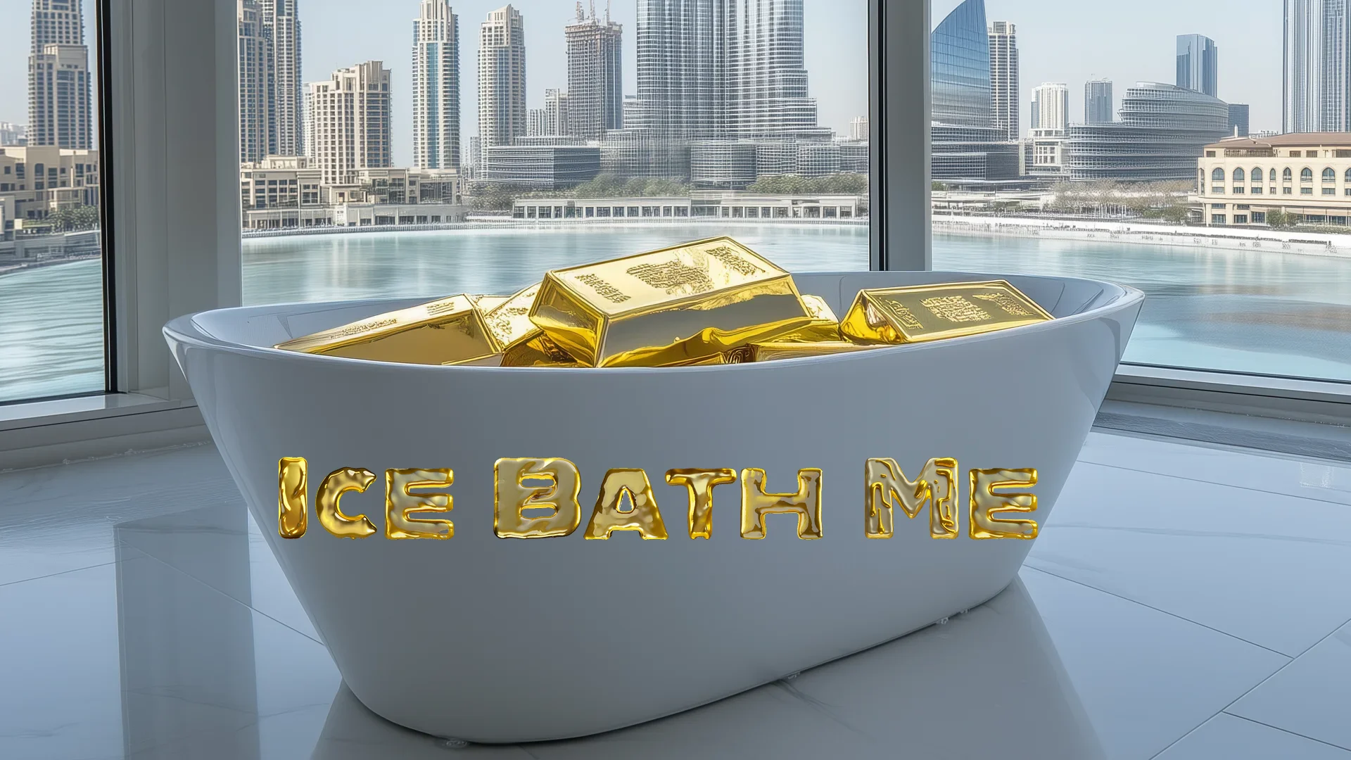 Ice bath filled with gold bars in Dubai